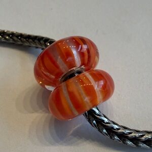 Beautiful Trollbeads Peach Stripe beads Set of two